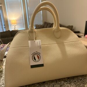Anna Paola Cream Leather Handbag- Italian